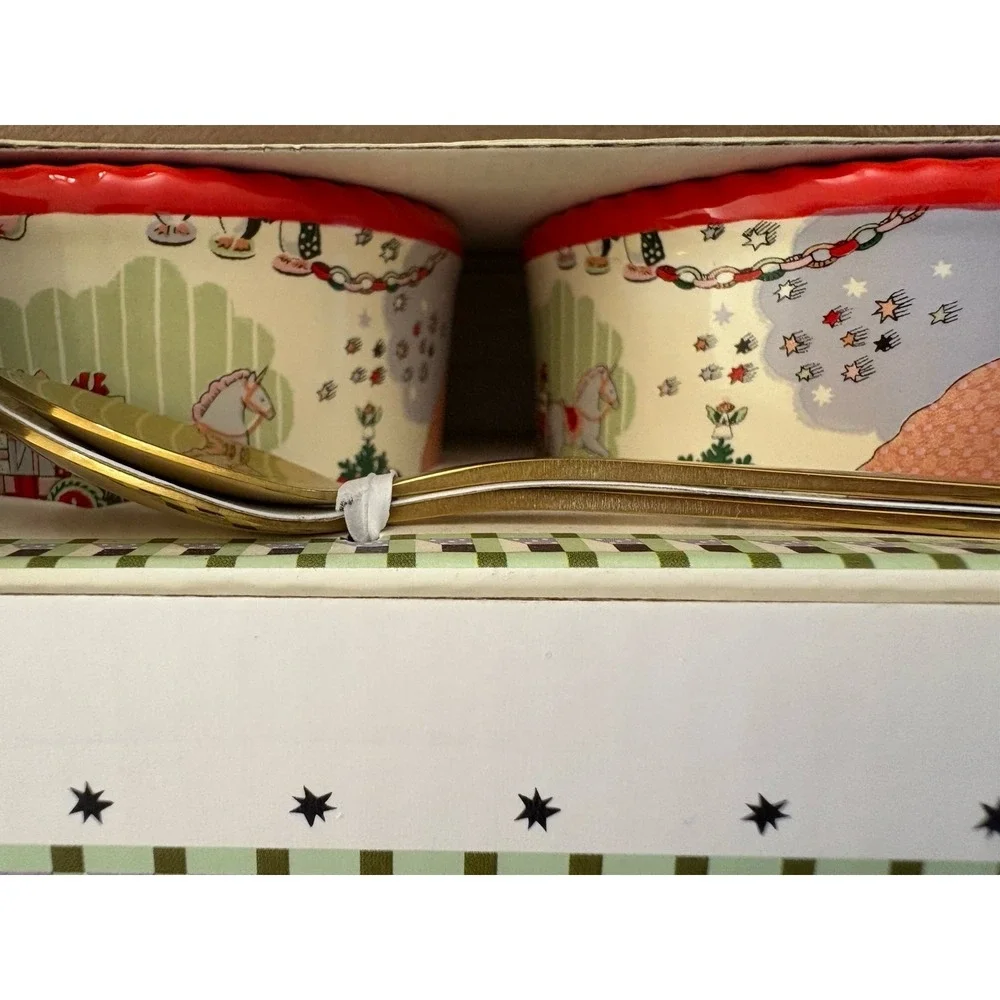 Cath Kidston‎ Christmas Condiment Pot Set Gold Spoons Ceramic Tray NIB